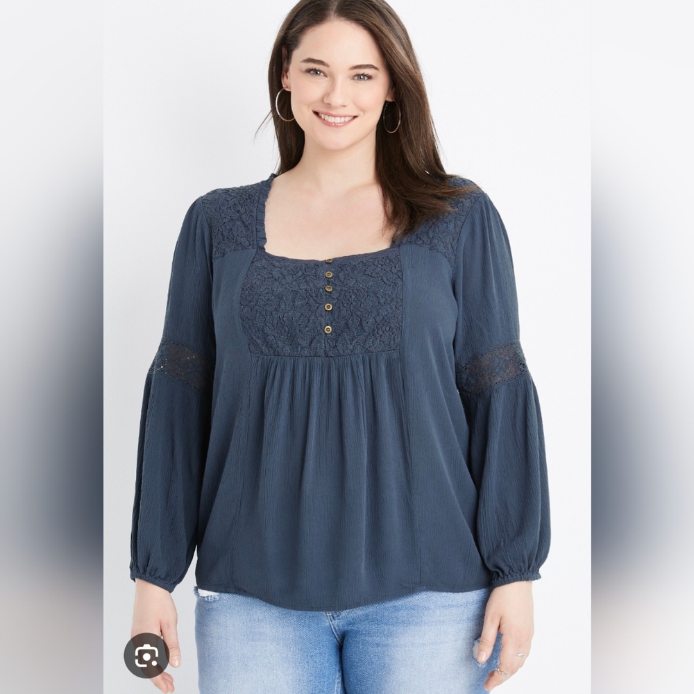 Maurices Blue Lace Detail Blouse